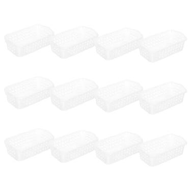 Imagem de Cetomo Cestas de armazenamento de plástico com alça, caixas Storgae, organizador de cesta de prateleira com orifício, cesto Storgae superior aberto para prateleiras, cozinha, escritório, transparente