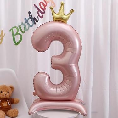 Imagem de Balões digitais de 101 cm rosa com números autopermanentes de folha gigante Mylar grande número 10 para decorações de aniversário de aniversário (rosa 3)