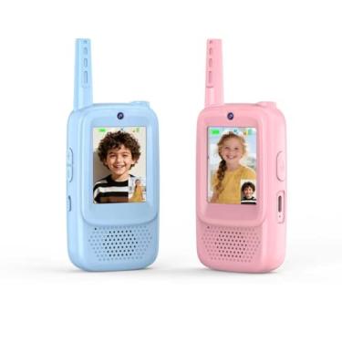 Imagem de Kids Video Walkie Talkie with LCD Screen, 4 Voice Effects, USB Charging, Pink and Blue, 2-Pack Set for Children's Role Play and Games