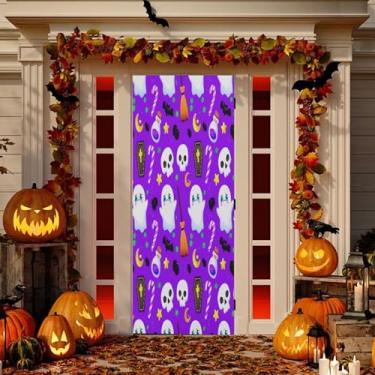 Imagem de Wassud Elementos coloridos de Halloween decoração de porta faixa interna externa decoração de casa de varanda grande decoração de porta da frente 96 x 98 polegadas