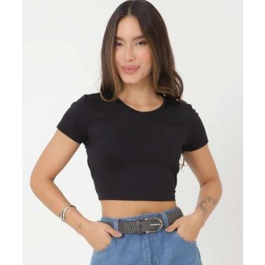 Imagem de Blusa Cropped Feminina Vazado Manga Curta Marisa-08069, Preto, G
