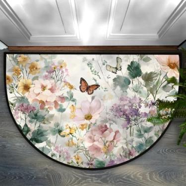 Imagem de Bardic Tapete de porta meio redondo para entrada interna primavera borboleta floral antiderrapante tapetes de banheiro tapetes de banheiro 61 x 91 cm tapetes semicírculos, tapetes de área para casa