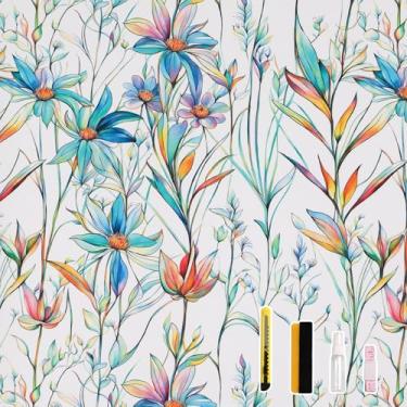 Imagem de Donox Película de privacidade para janela, películas de vitral fosco, adesivo decorativo não adesivo de janela para banheiro da porta da frente, controle de calor anti UV (Lótus azul, 44,5 x 399,8 cm)