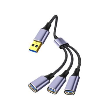 Imagem de Cabo divisor USB 2.0 3 em 1 – extensão de 1 a 2 portas com carregamento rápido de 21 A, cabo trançado de nylon de 05 m para celular, tablet, computador, transferência de dados e hub de carregamento