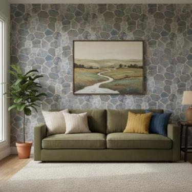 Imagem de Papel de Parede Adesivo PVC, Estampa Pedras Cinzas, 5 Metros x 45cm, Lavável, 2 Unidades