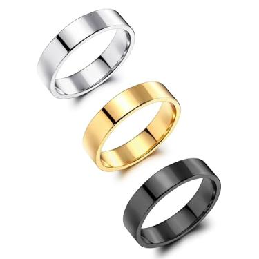 Imagem de sailimue Alianças de casamento banhadas a ouro 14K para mulheres – anéis empilháveis de aço inoxidável não manchado clássico ouro prata preto conjunto de anéis de noivado masculinos 3 mm/5 mm anel de