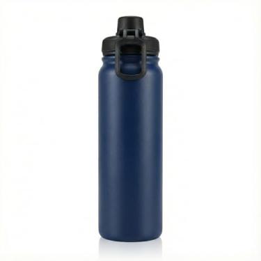 Imagem de Garrafa Térmica PREMIUM Esportiva 800ml Aço Inox 304 – Parede Dupla a Vácuo (Gelada por 12h / Quente por 8h) – Tampa Antivazamento com Alça Dobrável (Azul Marinho)