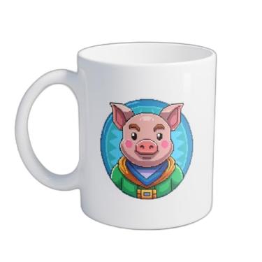 Imagem de Caneca Xícara de Café Porcelana 300ml Personagem de Porco Pixelado Estilo Videogame