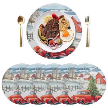 Imagem de Tapetes de mesa de PVC para fazendas de Natal, inverno, 38 cm, conjunto de 6, jogo americano antiderrapante para mesa redonda
