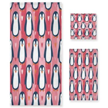 Imagem de Wassud Conjunto de 3 toalhas de banho com corações e pinguins marinhos, toalhas super macias e absorventes para banheiro, toalhas de banho de secagem rápida, toalha de banho para academia, spa, hotel
