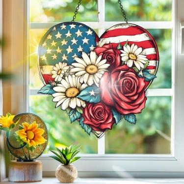 Imagem de Acrílico colorido, apanhador de sol, bandeira nacional, coração, flor, decoração de janela, arte de parede de arco-íris, para varanda, interior e exterior, jardim, enfeites de Natal, decoração de 19 x