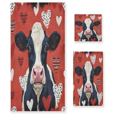 Imagem de Wassud Conjunto de 3 toalhas de banho com corações de vaca para dia dos namorados, toalhas supermacias e absorventes para banheiro, toalhas de banho de secagem rápida, toalha de banho para academia