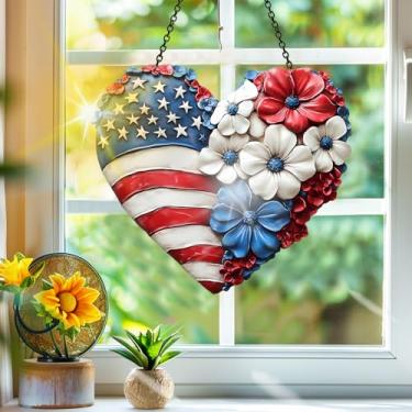 Imagem de Acrílico colorido, apanhador de sol, bandeira nacional decoração de janela de coração, arte de parede de arco-íris, para varanda, interior e exterior, jardim, enfeites de Natal, decoração 19 x 19 cm