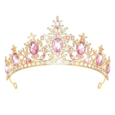 Imagem de ACO-UINT Tiara de strass rosa para meninas e mulheres, coroa de princesa para casamento, aniversário, Halloween, festas de Natal, acessórios de cabelo para meninas e mulheres