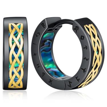 Imagem de Brincos Viking nórdicos para homens e mulheres 16 mm prata esterlina 925 aço inoxidável Huggie Rune brinco de argola celta joias viking presentes brincos de argola punk resistente prata preto, one