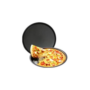 Imagem de Forma de Pizza Antiaderente, Aço Carbono, 36cm Diâmetro, Preta, Assadeira para Forno