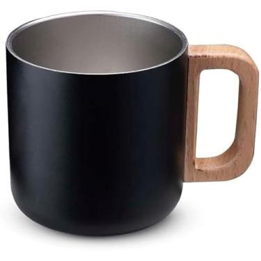 Imagem de Caneca Térmica 400ml em Aço Inox com Parede Dupla e Alça de Bambu Natural, Copo Térmico Preto com Tampa de Vedação para Café e Chá, Design Moderno e Sustentável com Isolamento a Vácuo