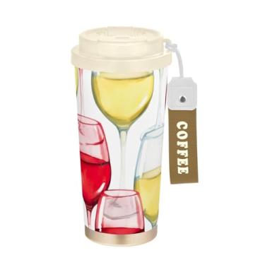 Imagem de TSENQUE Caneca de café de viagem de 473 ml com tampa de canudo e filp, copo de parede dupla isolado a vácuo com revestimento cerâmico, vinho, aquarela, vermelho, amarelo