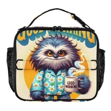 Imagem de Joisal Pijama de criatura peluda azul Ed branco amarelo lancheira para mulheres meninas lancheira masculina crianças lancheira para trabalho bolsa térmica térmica para meninos