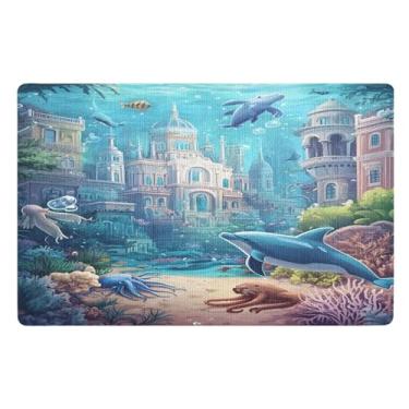 Imagem de Joisal Tapete Underwater Castle Blue para entrada externa absorvente interno tapete de boas-vindas 81 x 50 cm tapetes para cães