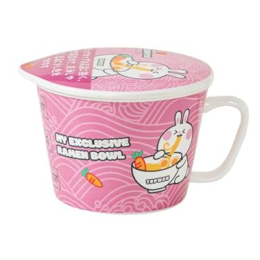 Imagem de TOPWCK Tigela de cerâmica para ramen com tampa, alça, 1000 ml, design de desenho animado, seguro para micro-ondas e lava-louças (Foodie Bunny)
