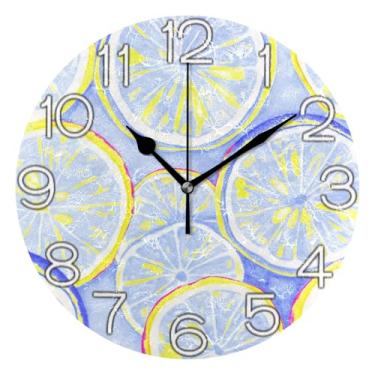 Imagem de GAIGEO Relógio de parede analógico decorativo operado por bateria silencioso relógio de cozinha rústico, moderno decoração de parede para sala de estar lindos limões coloridos, 25 cm, ponteiros pretos