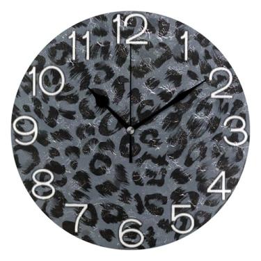 Imagem de GAIGEO Relógio de parede decorativo preto cinza com estampa de leopardo analógico relógio de cozinha rústico estético silencioso sem tique-taque, decoração de sala de estar, arte moderna, 25 cm