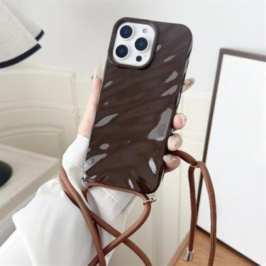 Imagem de Capa de celular com alça transversal, acabamento brilhante e efeito ondulado, para iPhone 15, 16, 17 Pro Max, Air, 14, 13, 12, 11, XR, XS, 7 e 8. Capa de silicone macio, marrom G, para iPhone 12 Pro