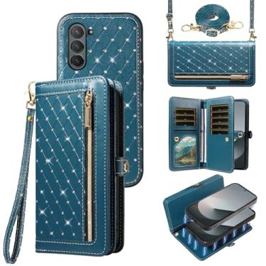 Imagem de Capa de celular para Samsung Galaxy Z Fold 6 5G 2024 com zíper carteira magnética destacável alça transversal alça de cordão bling glitter flip porta-cartões de crédito slots ZFold6 Z6 G Fold6 6Z