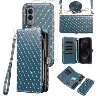 Imagem de Capa de celular para Samsung Galaxy S25 Edge 5G com zíper carteira para celular com protetor de tela, alça transversal com cordão com glitter, compartimento para cartão S25Edge 25S S 25 25Edge 6,66