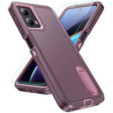 Imagem de Capa compatível com Motorola Moto G 5G 2024 com protetor de tela, capa resistente à prova de choque e à prova de quedas, capa protetora de grau militar para Moto G 5G 2024, roxo e rosa