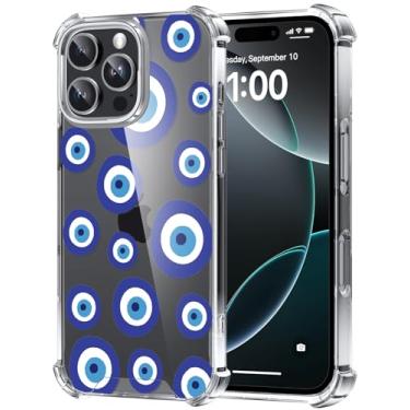 Imagem de WGXQMC Capa para iPhone 16 Pro de 6,3 polegadas, capa protetora antichoque transparente, antiqueda, capa ultrafina com airbag de absorção de choque (olho demoníaco/azul)