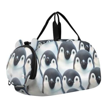 Imagem de Bolsa esportiva para meninos com desenho animado colorido de gatos rosa vibrante durante a noite para meninas para viagem, academia, bagagem infantil, Pinguins adoráveis e fofos, Clássico