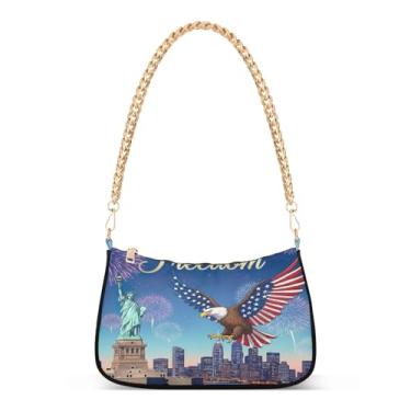 Imagem de Bolsa de ombro American Fireworks com corrente de desenho animado, bolsa feminina Hobo com alça dourada, bolsa média moderna para uso diário e festa