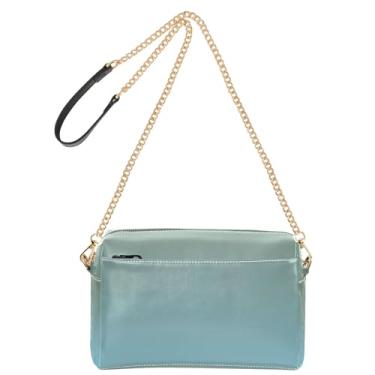 Imagem de Joitme Bolsa tiracolo feminina bolsa para celular camuflagem verde céu azul gradiente couro PU bolsa de ombro com alça de corrente