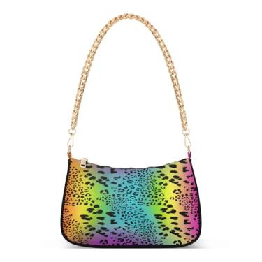 Imagem de Bolsa de ombro de corrente pastel de leopardo colorida arco-íris, bolsa de mão Hobo média moderna para mulheres, bolsa clutch multiway
