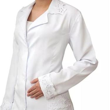 Imagem de Jaleco Feminino Branco Bordado Tecido Microfibra 812 gabardine - Casa 