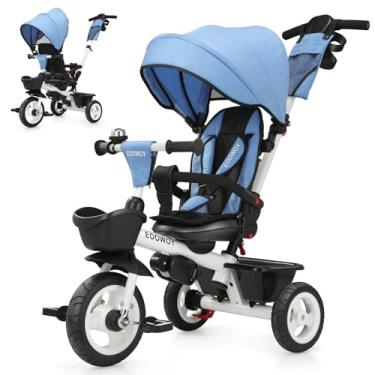 Imagem de EOOWOY Triciclo Para Bebês, Triciclo Infantil 6 Em 1 Com Alça Ajustável, Capota Removível, Arnês De Segurança Para 18 Meses A 5 Anos (Azul)