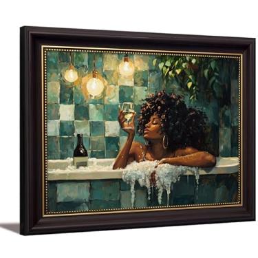 Imagem de Arte de parede emoldurada moderna para banheiro mulheres negras na banheira pôster imagem estética impressões em tela para moda menina banheiro decoração de parede pintura martini 30,5 x 40,6 cm