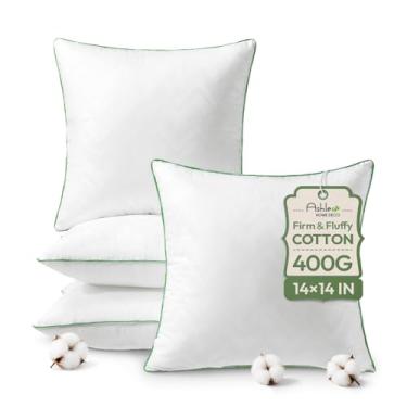 Imagem de Ashler 35,5 x 35,5 cm (Conjunto de 4) - Inserções de almofada com capa 100% algodão - Inserções de almofada de sofá interior quadrado de 35,5 cm - Almofada decorativa branca para sofá