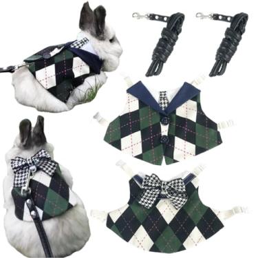 Imagem de Conjunto de 2 peças de roupas e coleira de coelho para animais de estimação, roupas fofas de estilo escolar para uso ao ar livre, adequadas para coelhos, porquinhos-da-índia, furões e outros animais