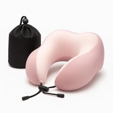 Imagem de Almofada de pescoço para viagem, suporte de pescoço com capa de seda gelada refrescante, suporte de alta densidade, lavável na máquina e adequado para viagens, travesseiro de espuma viscoelástica em