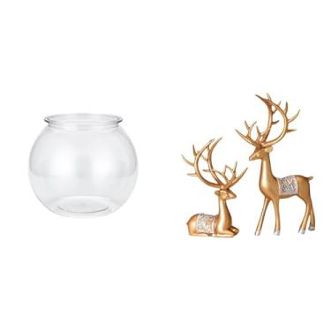 Imagem de Whtkoph Estátuas de Renas Europeias Colecionáveis ​​Artesanato Amante de Renas Escultura para Pequeno Aquário Pequeno Ornamento Redondo Vaso Tigela de Aquário