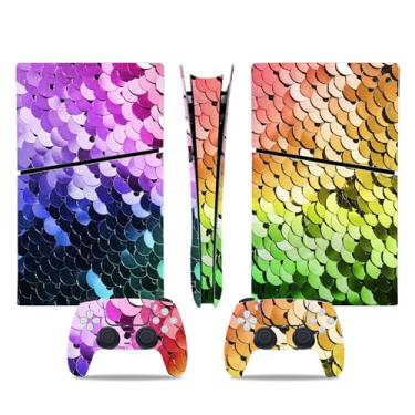 Imagem de Película de decalque para disco Ps5, capa adesiva de vinil de corpo inteiro para console e controle PlayStation 5 (edição de disco PS5, Blue Lightning) (glitter multicolorido, PS5 Slim Digital)