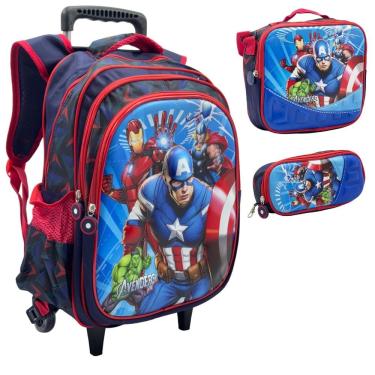 Imagem de Mochila Rodinha + lancheira térmica + estojo Vingadores 3D