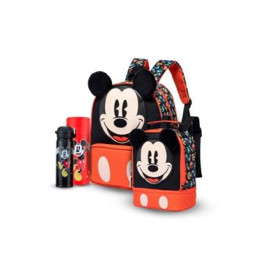 Imagem de Kit Mochila Mickey Escolar Infantil Disney Lancheira Estojo Garrafa