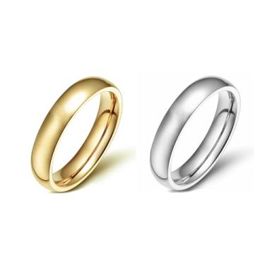 Imagem de Alianças de casamento de aço inoxidável para homens e mulheres, 6 mm, 8 mm, prata/preto/dourado, abobadado básico, altamente polido, 6mm, Aço inoxidável, Sem pedra preciosa