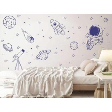Imagem de Adesivo de Parede Astronauta Planetas Foguete Luneta Azul saturno júpi