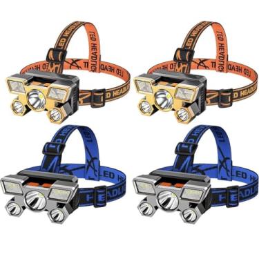 Imagem de Lanterna Holofote De Cabeça 5 LED Super Brilhante À Prova D 'Água USB Recarregável 4 modos(4 PCS)