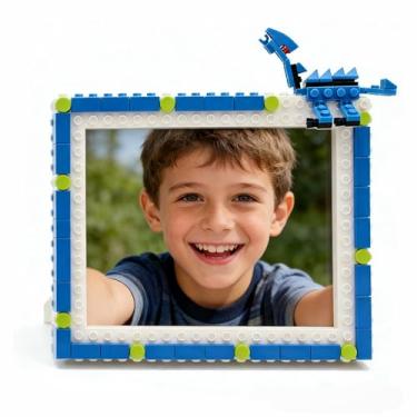 Imagem de Porta-retrato de blocos de montar faça você mesmo, criativo, feito à mão, para decoração para pais e filhos, kit de porta-retratos interativos com tijolos de animais para crianças e adultos